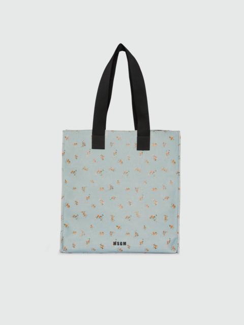 MSGM Light blue canvas tote with print and contrasting handles