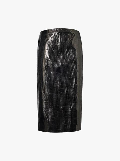 Tarpaulin split-at-back silk-blend midi skirt