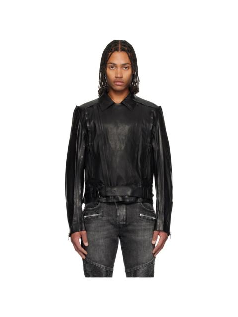 Balmain Black Lightweight Lambskin Leather Biker Jacket