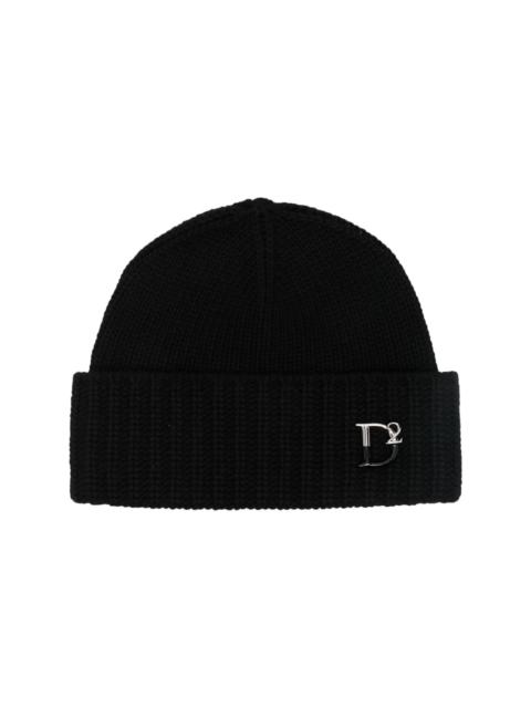 DSQUARED2 monogram-plaque knitted beanie