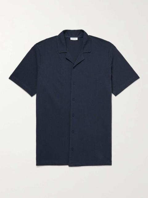 Camp-Collar Cotton-Mesh Shirt