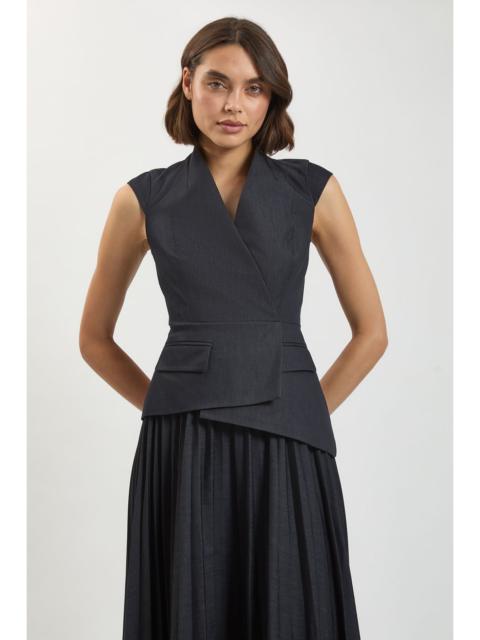KAREN MILLEN Tailored Denim Pleated Midi Dress