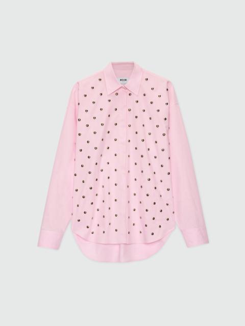 MSGM Pink cotton poplin shirt with studs.