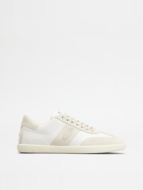 Tod's TOD'S TABS SNEAKERS IN SMOOTH LEATHER AND SUEDE - WHITE, BEIGE