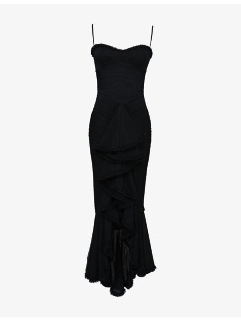 House of CB Gabbi Ruffle-Trim Stretch-Woven Maxi Dress