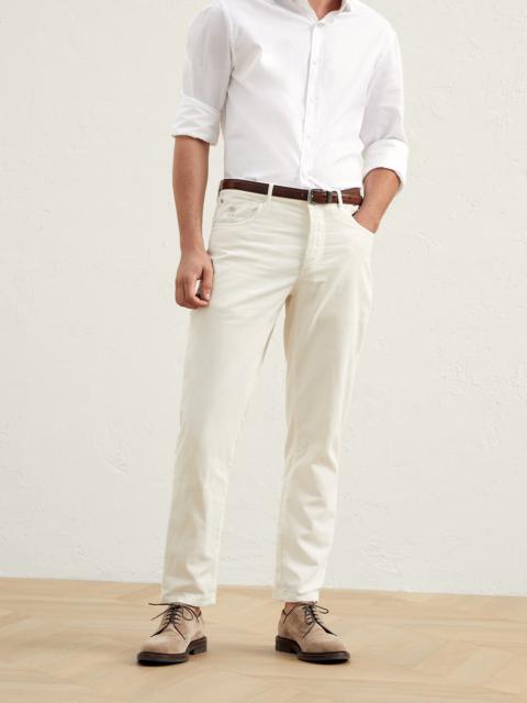 Garment-dyed Italian fit five-pocket trousers in cotton narrow wale corduroy