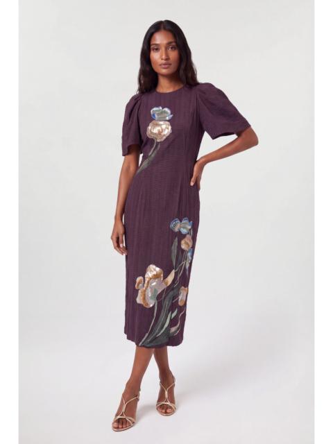 KAREN MILLEN Puff Sleeve Hand-Embellished Column Midi Dress