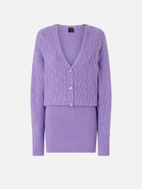 PINKO KNIT MINI DRESS WITH CABLE STITCH AND JEWEL BUTTONS