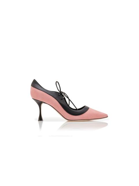 Pink and Black Suede Lace-Up Pumps