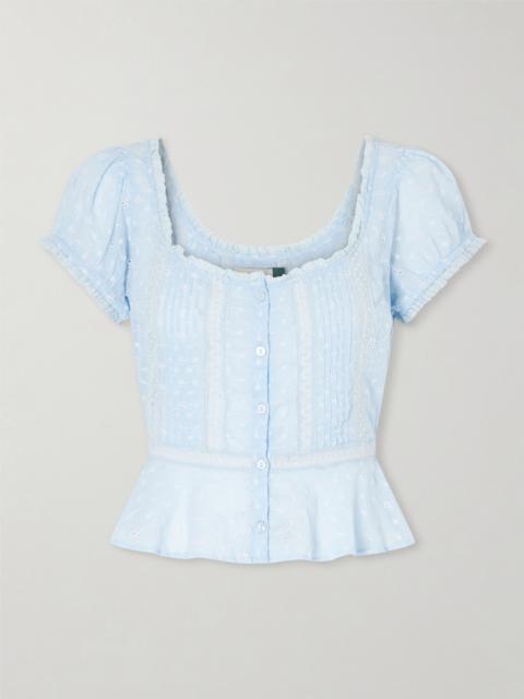 RIXO Sandi Cropped Broderie Anglaise Cotton Blouse