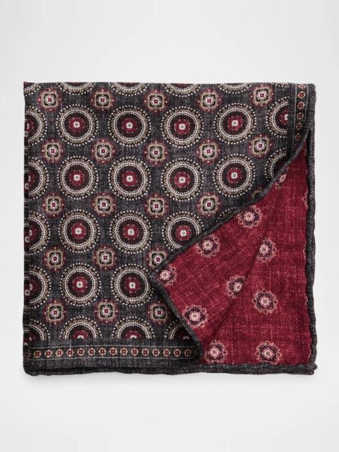 Brunello Cucinelli Men's Geometric Double-Circle Silk Pocket Square