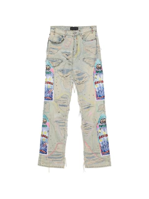 WHO DECIDES WAR embroidered straight-leg jeans