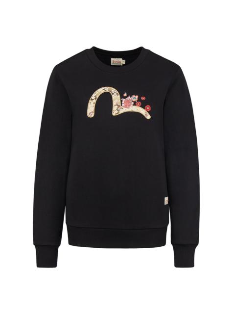 EVISU JAPANESE BROCADE SEAGULL APPLIQUÉD SWEATSHIRT