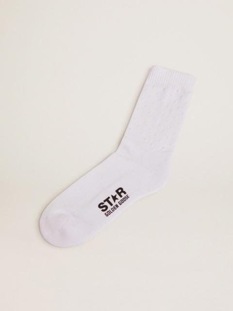 White socks with contrasting 3D stars and logo
