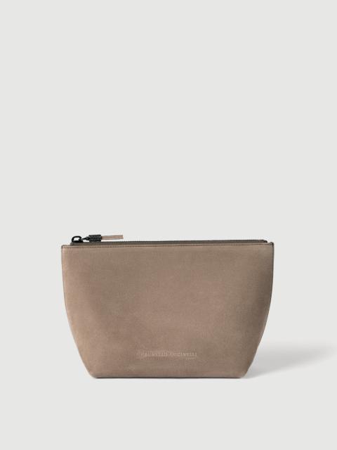 Brunello Cucinelli Suede pouch with shiny zipper pull