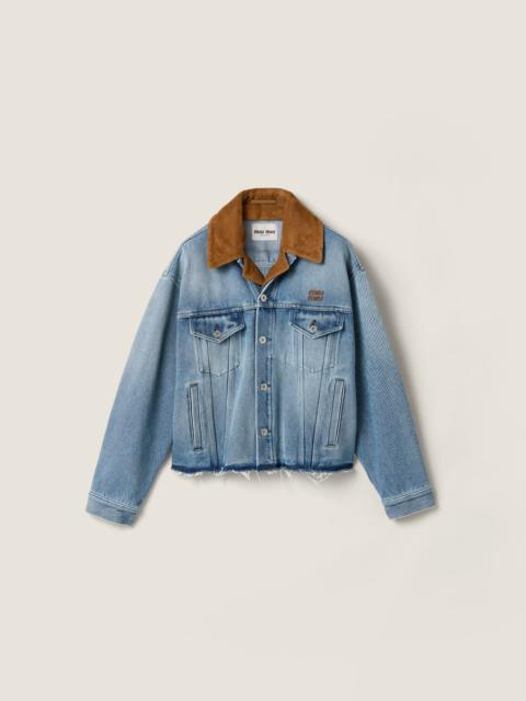 Miu Miu Washed denim and suede blouson jacket