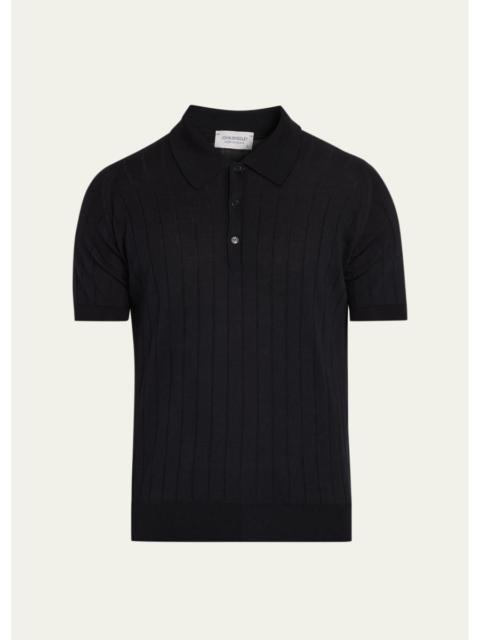 JOHN SMEDLEY Men's Wide Rib-Knit Merino Polo Shirt