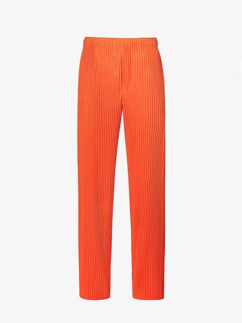 Pleated straight-leg regular-fit knitted trousers