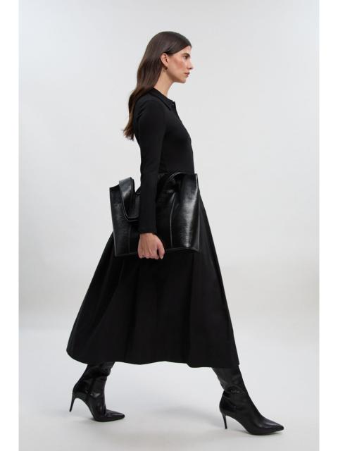 KAREN MILLEN Viscose Rib Button Up Button Up Collared Shirt Maxi Dress