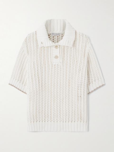 Brunello Cucinelli Open-knit Cotton Polo Shirt