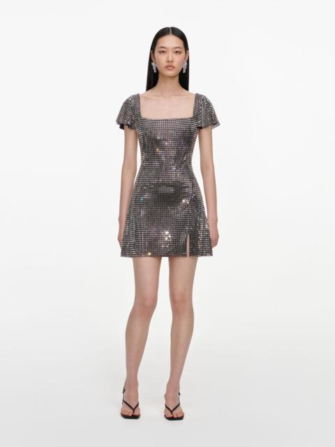 self-portrait Grey Rhinestone Mesh Mini Dress