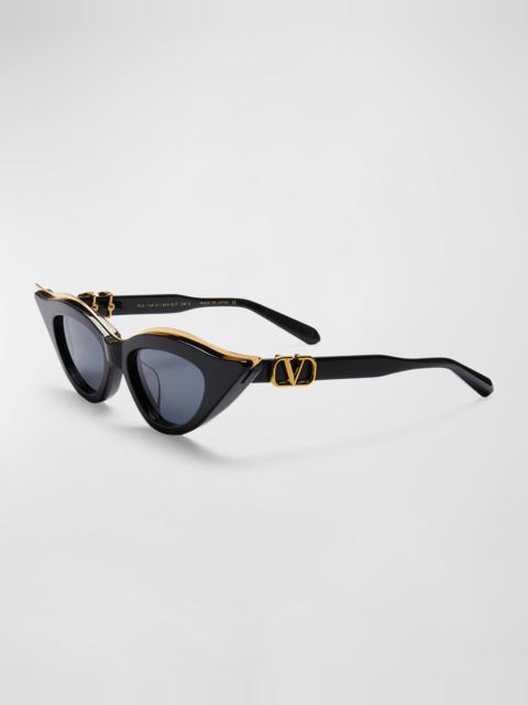 Valentino V Goldcut II Acetate & Titanium Cat-Eye Sunglasses