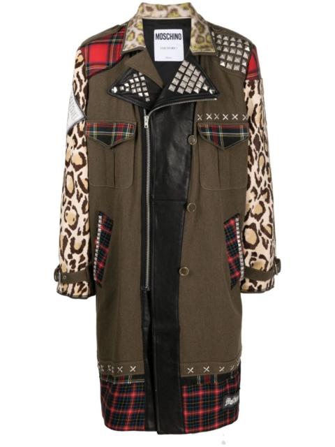 Moschino patchwork biker-style coat