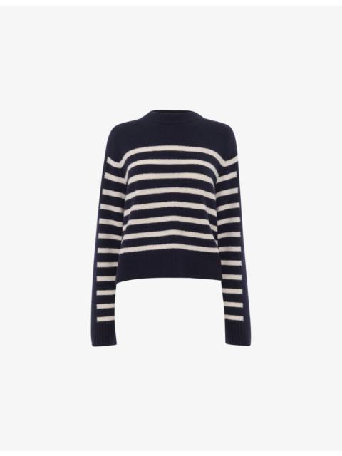 WHISTLES Striped Round-Neck Knitted Jumper