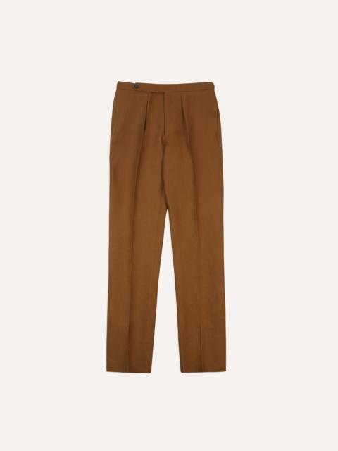 Drake's Brown Irish Linen Single Pleat Trouser