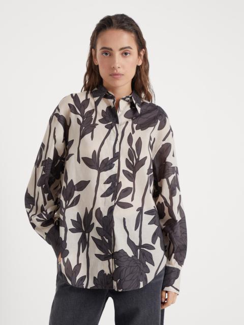 Cotton ramage print poplin shirt with monili