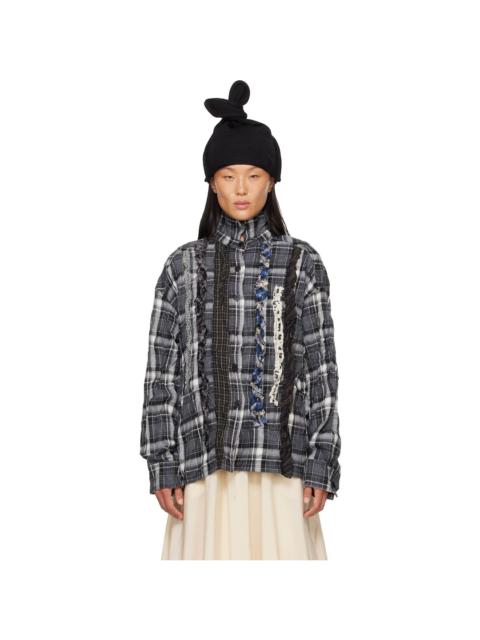 OPEN YY Black Checkered Crinkle Ruffle Shirt
