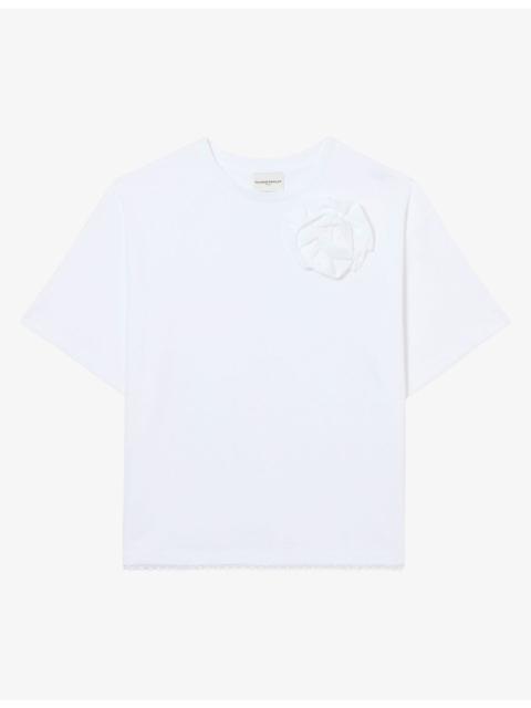 Claudie Pierlot Flower-Embellished Short-Sleeved Cotton-Jersey T-Shirt