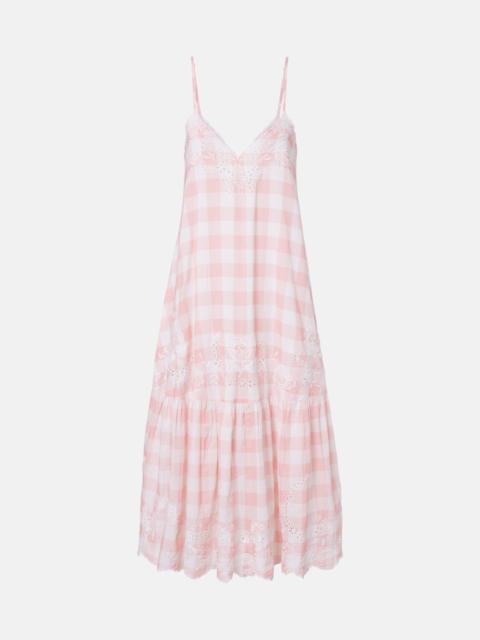 juliet dunn Embroidered checked cotton midi dress
