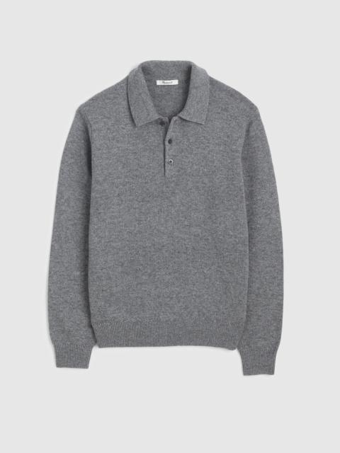 Madewell Textured-Stitch Long-Sleeve Polo in Harbor Wool Blend