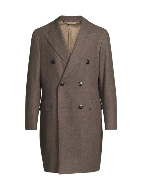 Canali Men's Wool-Cashmere Double-Breasted Coat - Brown
