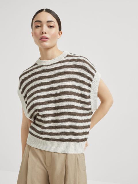 Brunello Cucinelli Striped dazzling cotton knit T-shirt