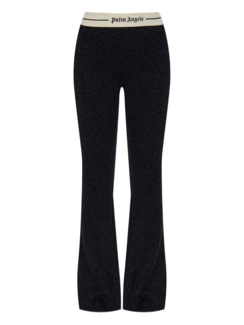 Palm Angels logo-waistband flared trousers