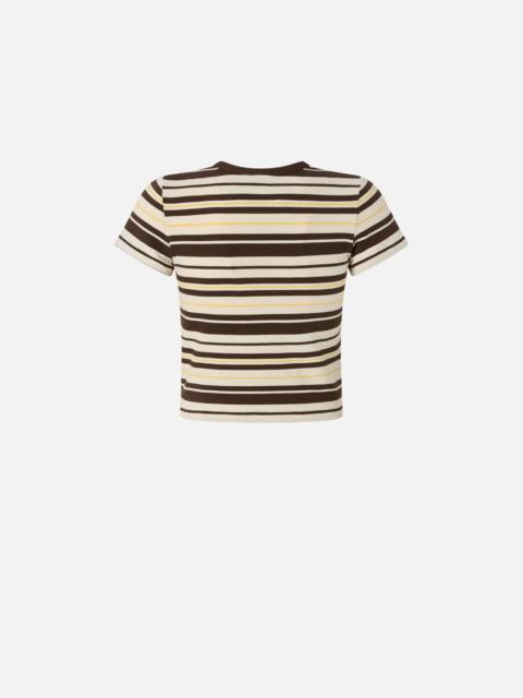 PINKO CROPPED STRIPED T-SHIRT WITH PINKO LOGO