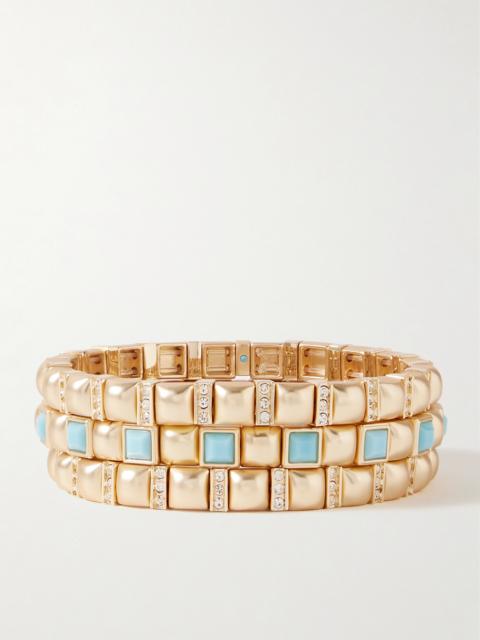 ROXANNE ASSOULIN The Mini Jeweled Set Of Three Gold-tone Crystal And Enamel Bracelets