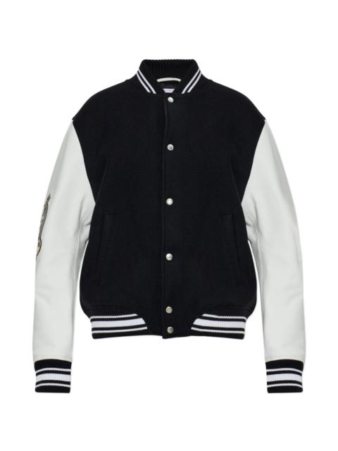 Off-White logo-embroidered leather-sleeve jacket