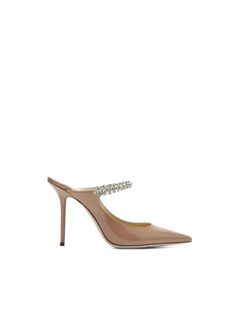 JIMMY CHOO Bing 100 ballet pink patent-leather mules with crystal strap