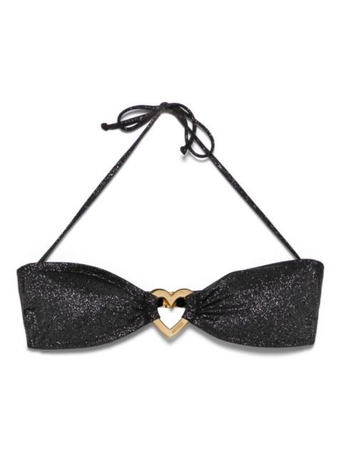 Moschino glitter metal-heart bikini top