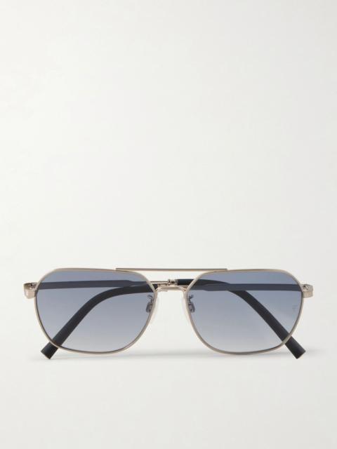 Oliver Peoples R-17 Double-Bridge Aviator-Style Silver-Tone Metal Sunglasses Silver