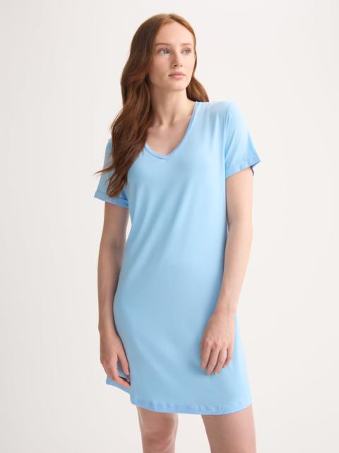 Derek Rose Women's V-Neck Sleep T-Shirt Lara Micro Modal Stretch Sky Blue