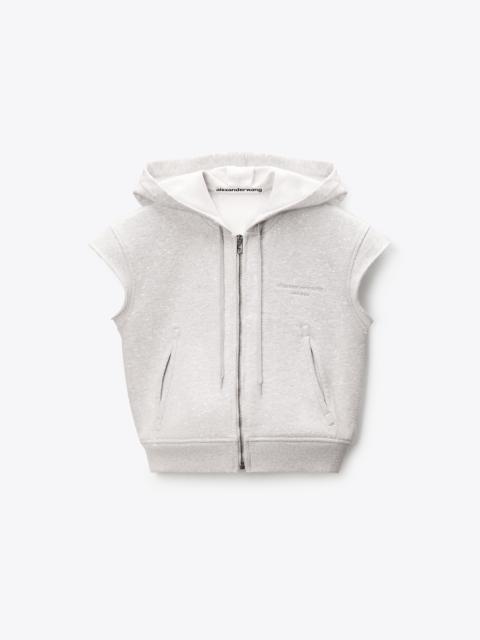 Alexander Wang CRYSTAL FITTED SHORT SLEEVE ZIP UP