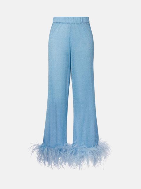 Oséree Lumière feather-trimmed wide-leg pants