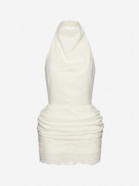 MAGDA BUTRYM Halterneck mini dress with draped embroidered skirt in cream