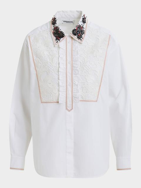 ESSENTIEL ANTWERP Embellished Lace-Panel Cotton Shirt
