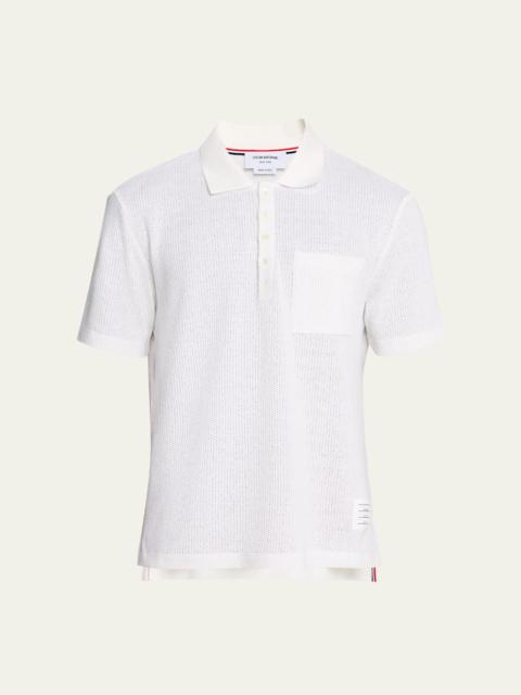 Thom Browne Men's Textured Cotton and Linen Polo Shirt