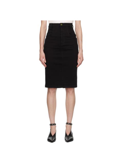 Black Four-Pocket Denim Midi Skirt
